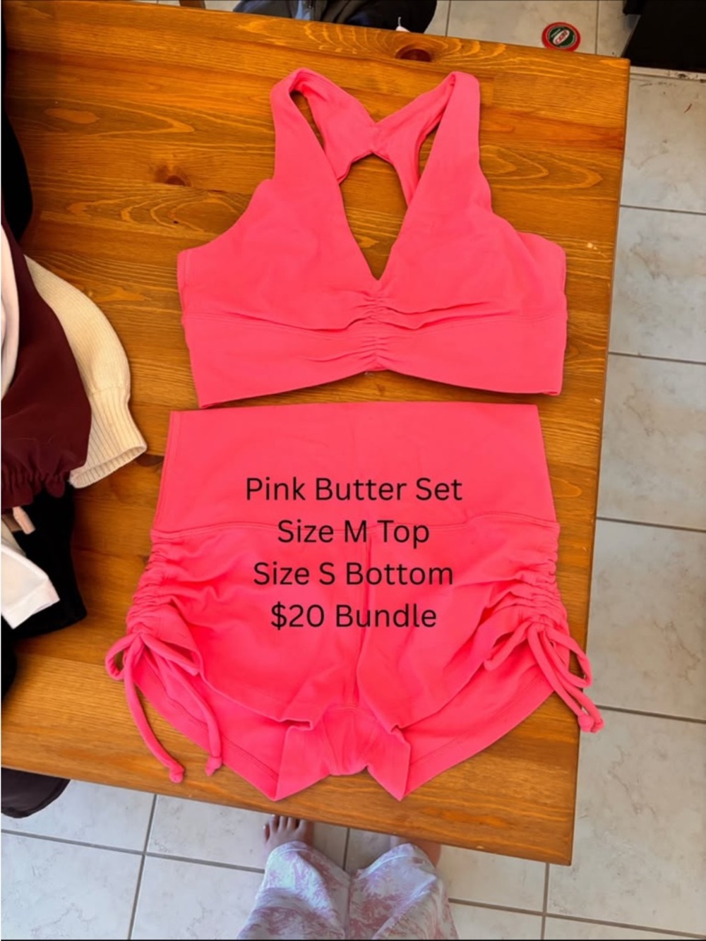 Aritzia Hot Pink Ruched Sports Bra & High-Waist Shorts Set